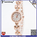 YXL-808 2015 moda relógio ouro prata liga banda cristal moldura rosa flor Dial Slim senhoras pulseira relógio